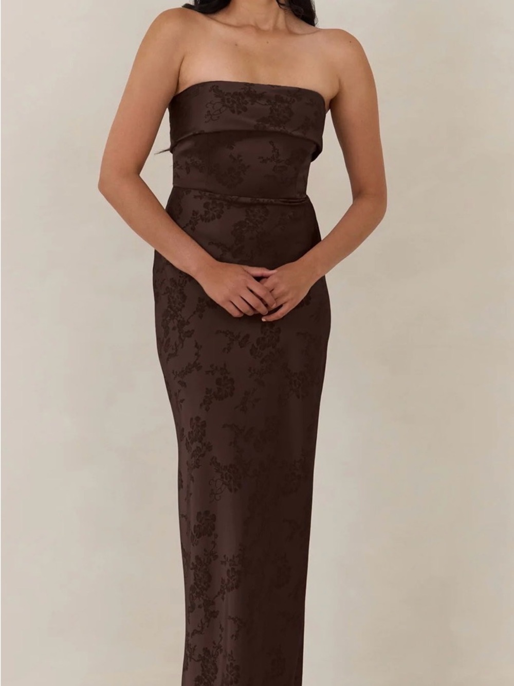 Park & Fifth Strapless Chocolate Floral Jacquard Gown